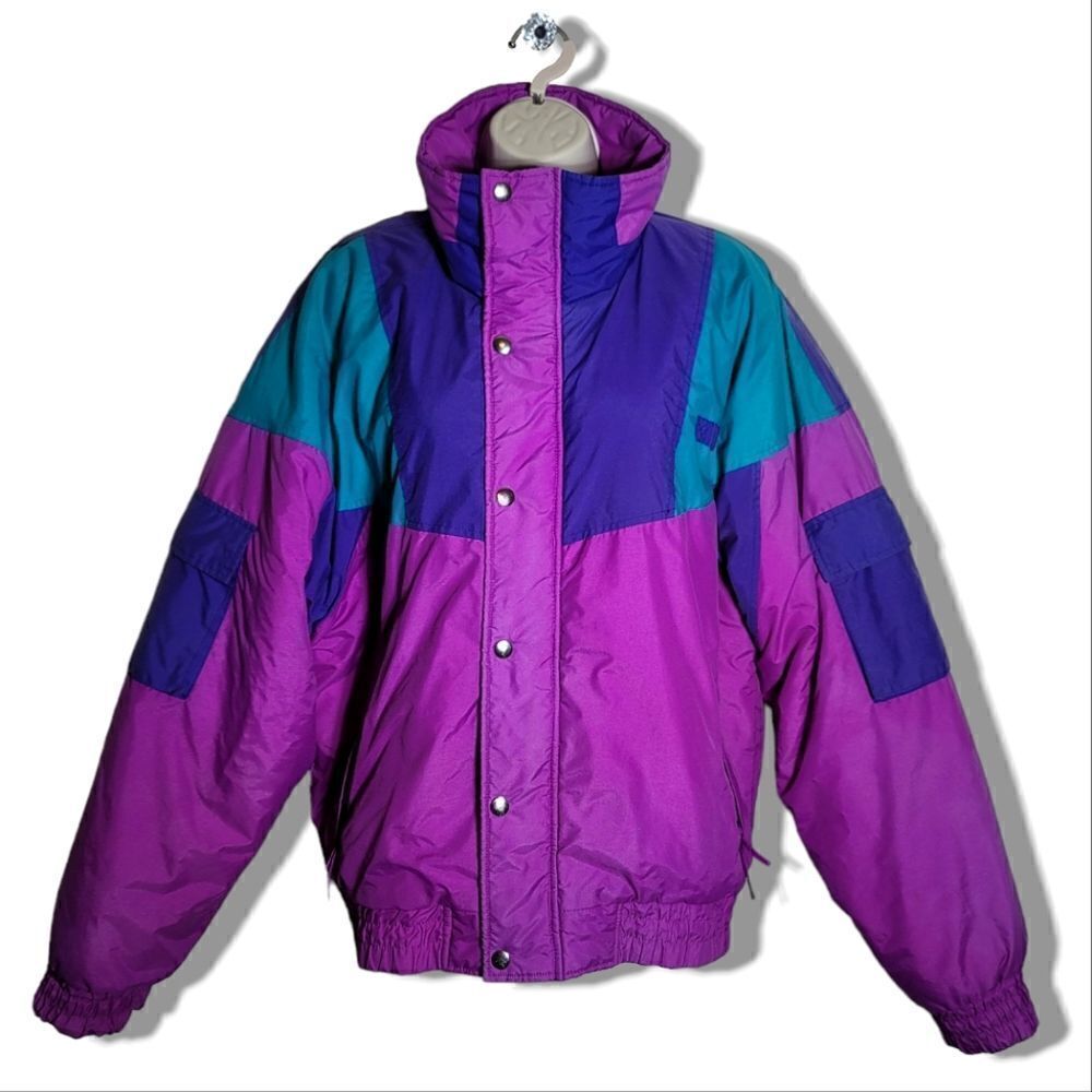 First Tracks Retro Coat 90's Vintage Colorblock Snow Ski Winter Purple/Pink/Teal